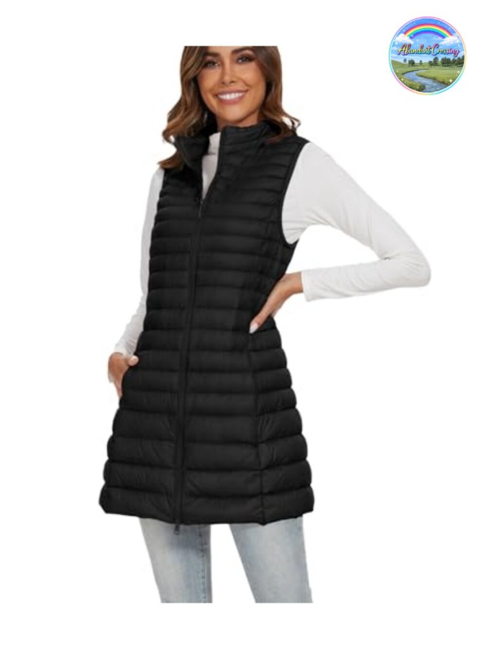 Long Puffer Vest Womens Winter Lightweight 50% White Duck Down Quilted